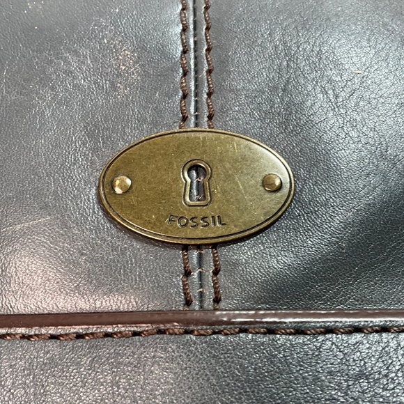 FOSSIL ‘LONG LIVE VINTAGE’ Leather Denim Blue Shoulder Flap Bag Removable Strap - Picture 10 of 11